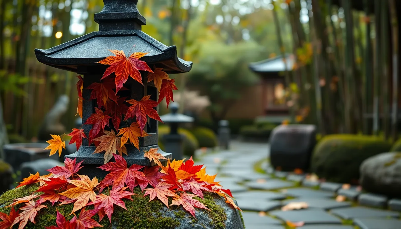 나라 공원의 단풍과 사슴