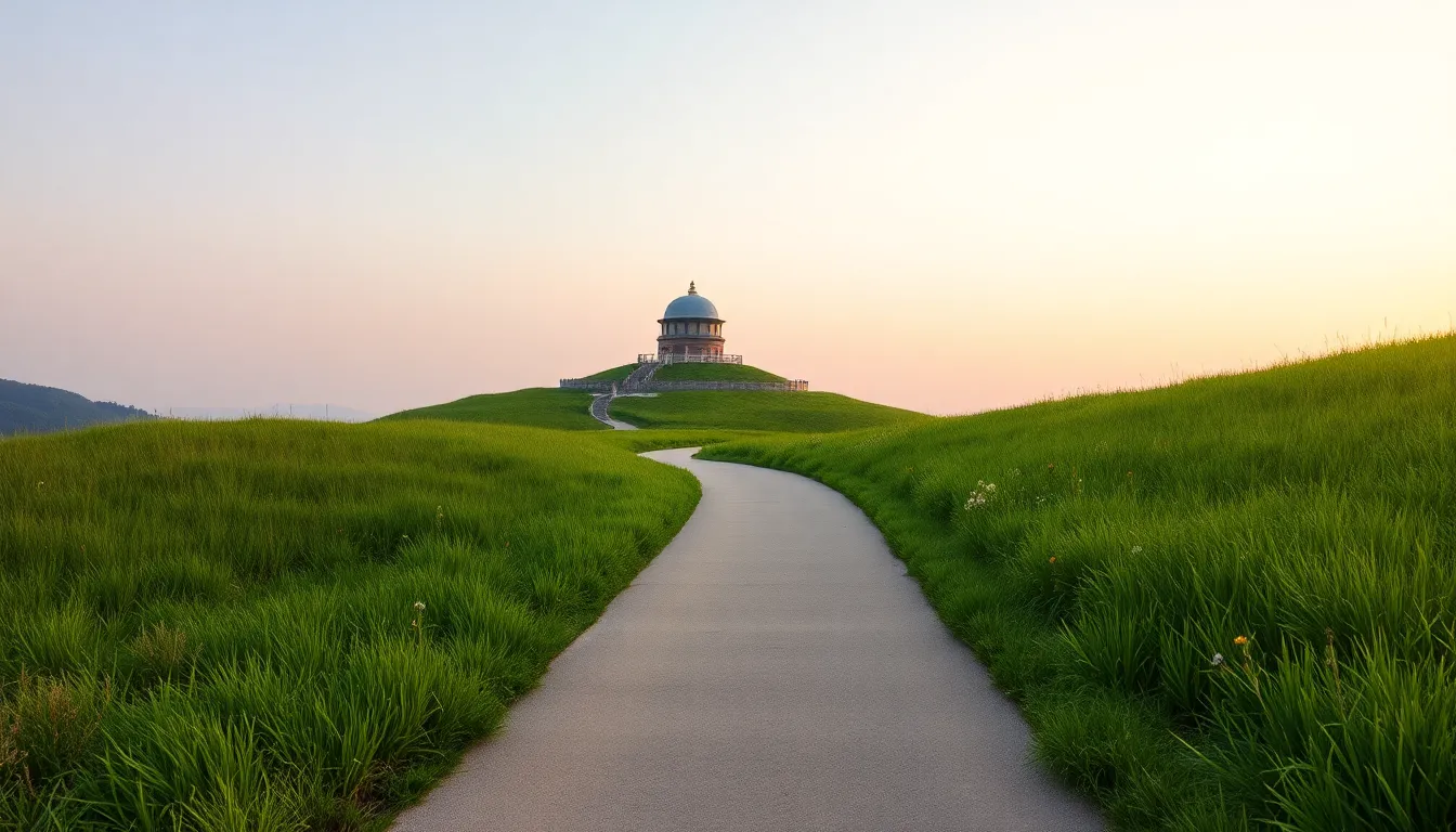 경주 첨성대 앞에서 자전거를 타는 사람들의 모습