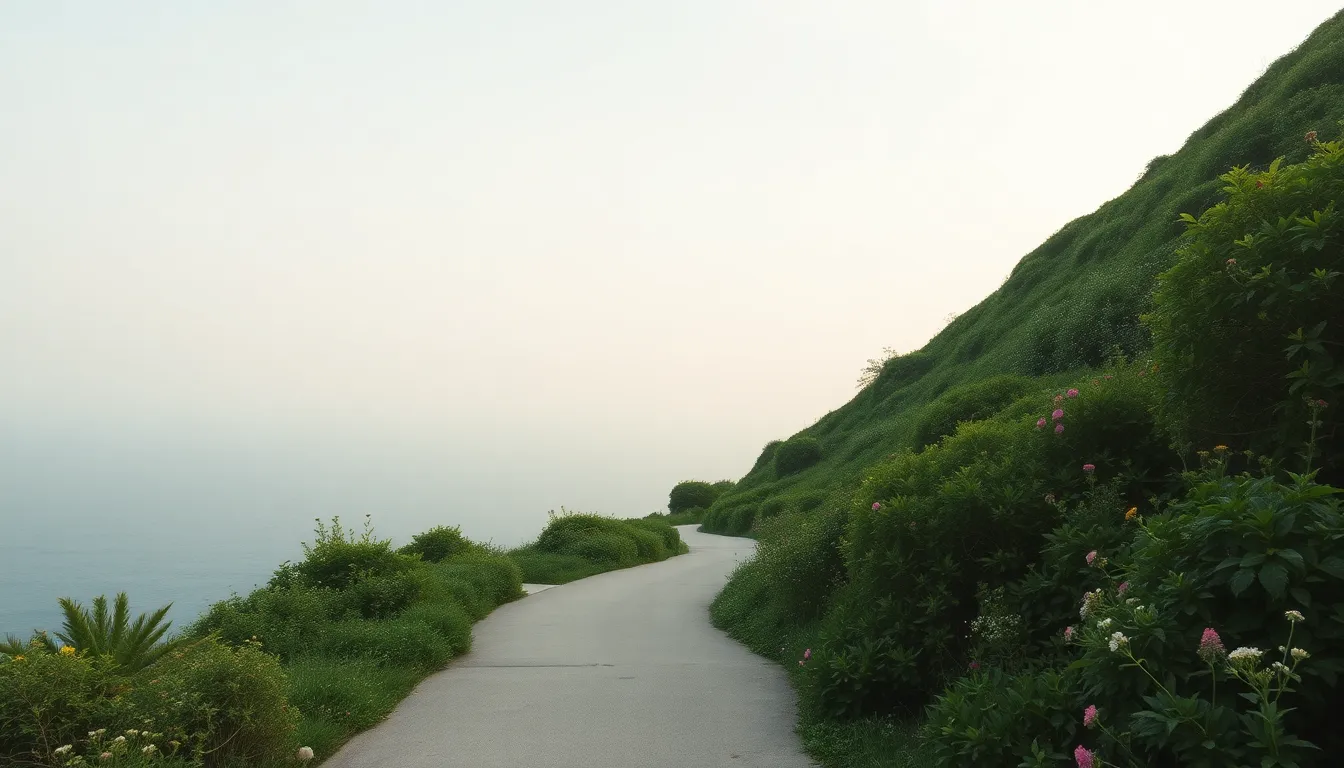 성산일출봉 정상에서 바라본 바다와 마을 풍경