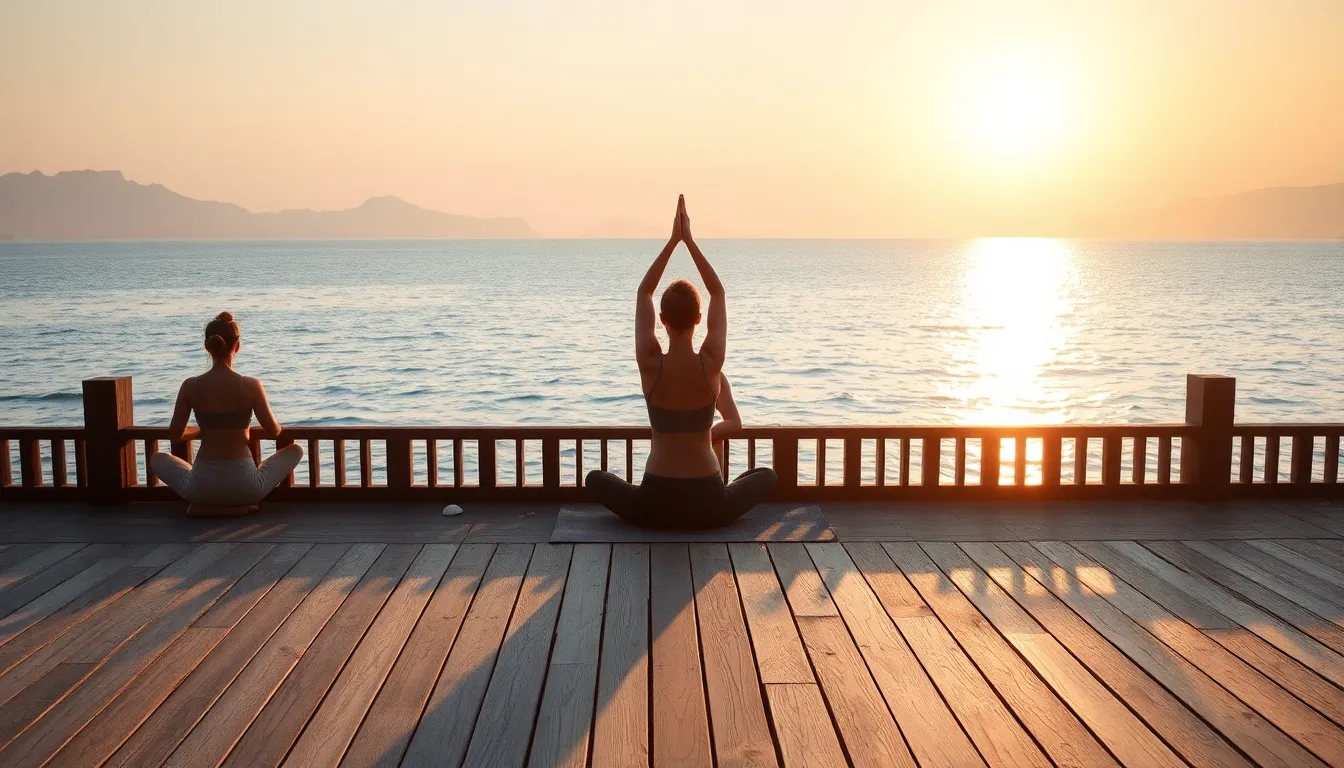 해운대 바닷가에서 요가하는 사람