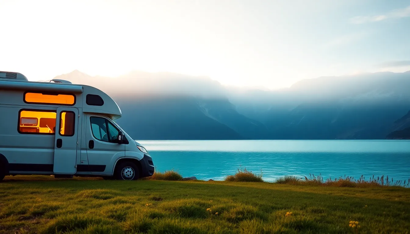 뉴질랜드의 캠핑카와 아름다운 자연 풍경
