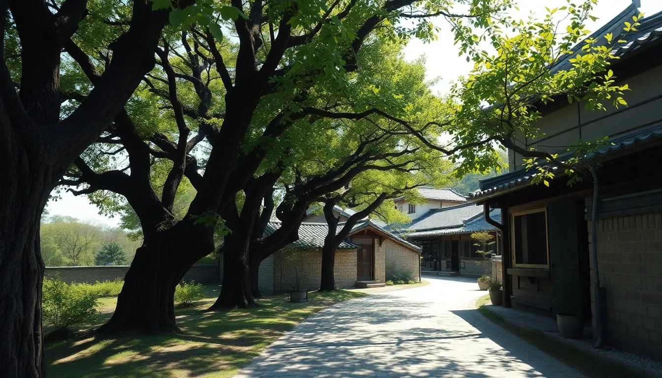 한복을 입고 경주 최부자 고택을 걷는 사람들