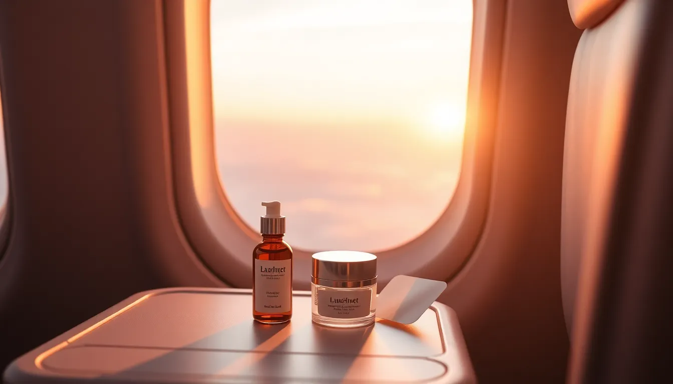 기내에서 스킨케어하는 여성