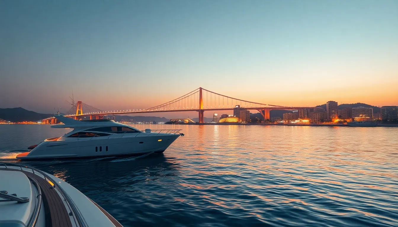 부산 요트 투어 중 광안대교 야경