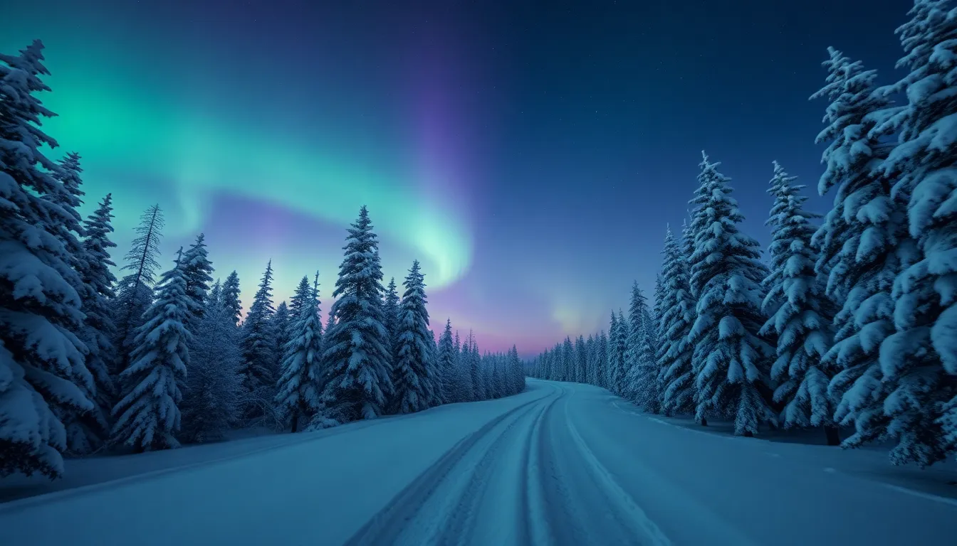 핀란드 오로라가 보이는 밤하늘