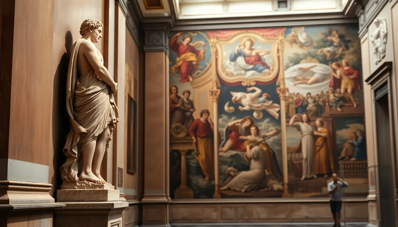 바티칸 박물관 내부의 웅장한 복도와 천장화