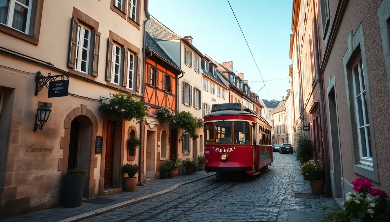 룩셈부르크 시내 대중교통을 이용하는 사람들