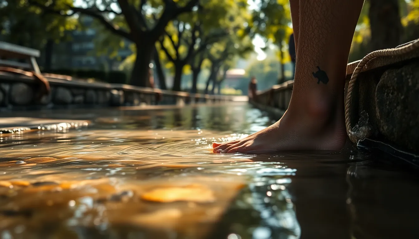 대전 유성온천 무료 족욕 풍경