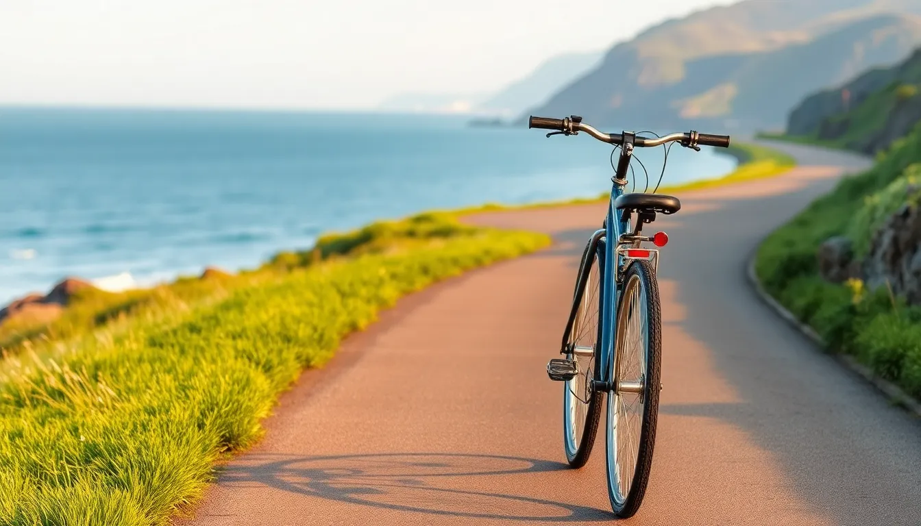 검멀레 해변과 해안 절벽을 따라 자전거를 타는 사람들의 모습